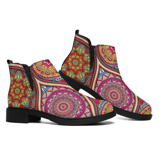 Oval Bohemian Mandala Patchwork Print Flat Ankle Boots