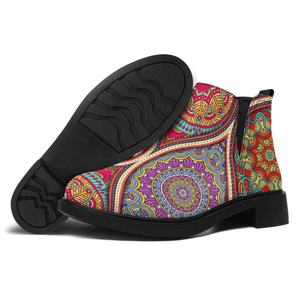Oval Bohemian Mandala Patchwork Print Flat Ankle Boots