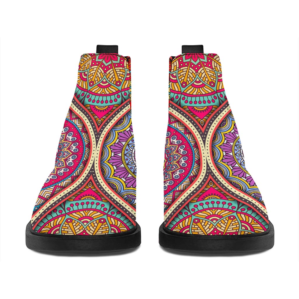 Oval Bohemian Mandala Patchwork Print Flat Ankle Boots