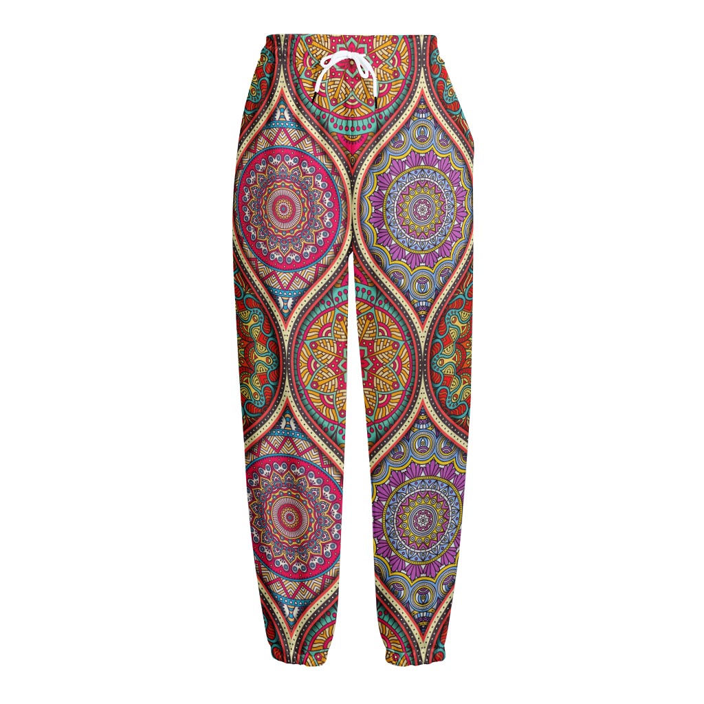Oval Bohemian Mandala Patchwork Print Fleece Lined Knit Pants