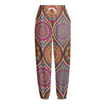 Oval Bohemian Mandala Patchwork Print Fleece Lined Knit Pants