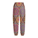 Oval Bohemian Mandala Patchwork Print Fleece Lined Knit Pants