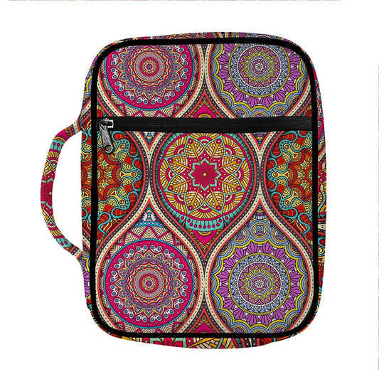 Oval Bohemian Mandala Patchwork Print Front Pocket Bible Bag