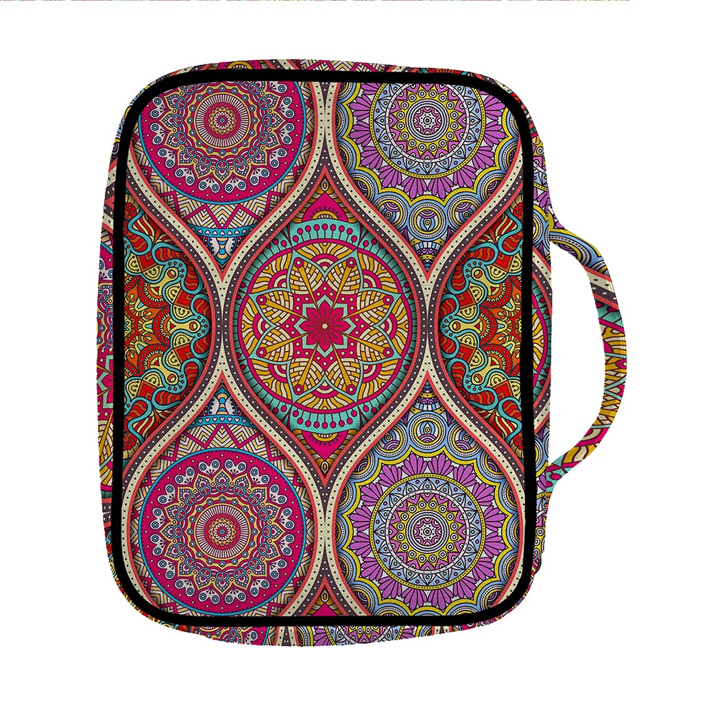 Oval Bohemian Mandala Patchwork Print Front Pocket Bible Bag