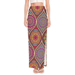 Oval Bohemian Mandala Patchwork Print High Slit Maxi Skirt