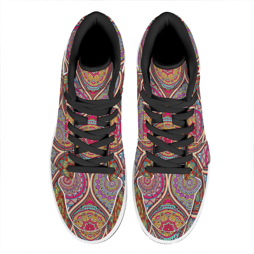 Oval Bohemian Mandala Patchwork Print High Top Leather Sneakers
