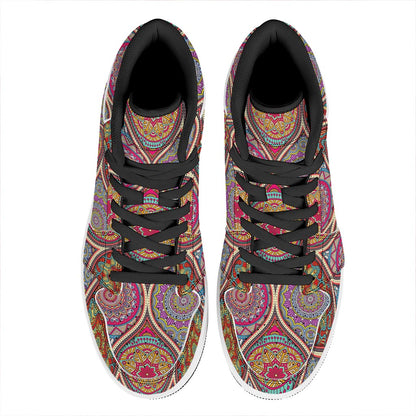 Oval Bohemian Mandala Patchwork Print High Top Leather Sneakers