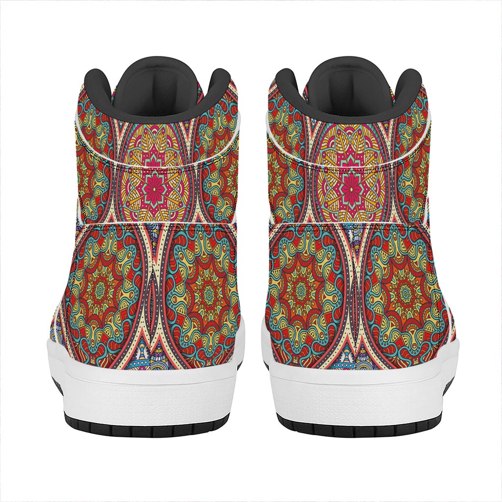 Oval Bohemian Mandala Patchwork Print High Top Leather Sneakers