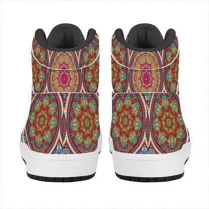 Oval Bohemian Mandala Patchwork Print High Top Leather Sneakers
