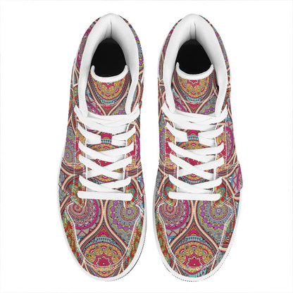 Oval Bohemian Mandala Patchwork Print High Top Leather Sneakers