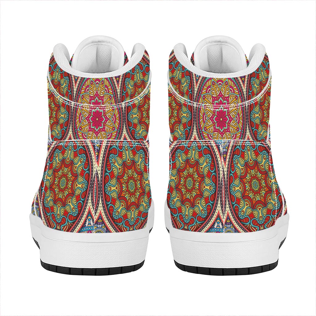 Oval Bohemian Mandala Patchwork Print High Top Leather Sneakers
