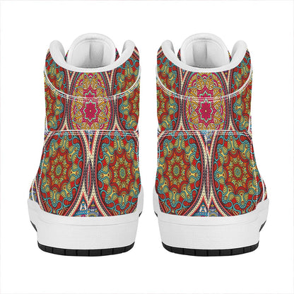 Oval Bohemian Mandala Patchwork Print High Top Leather Sneakers