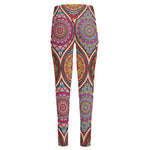 Oval Bohemian Mandala Patchwork Print High-Waisted Pocket Leggings