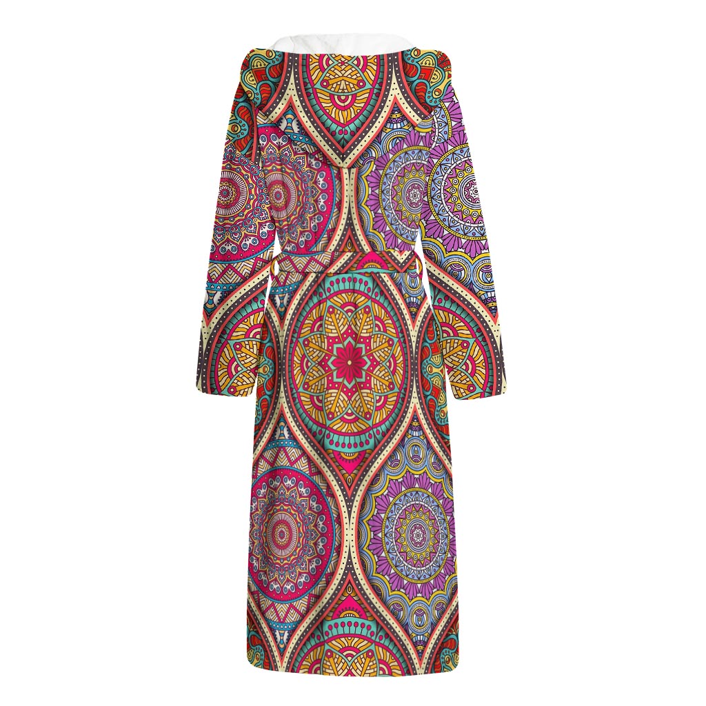 Oval Bohemian Mandala Patchwork Print Hooded Bathrobe