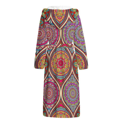 Oval Bohemian Mandala Patchwork Print Hooded Bathrobe
