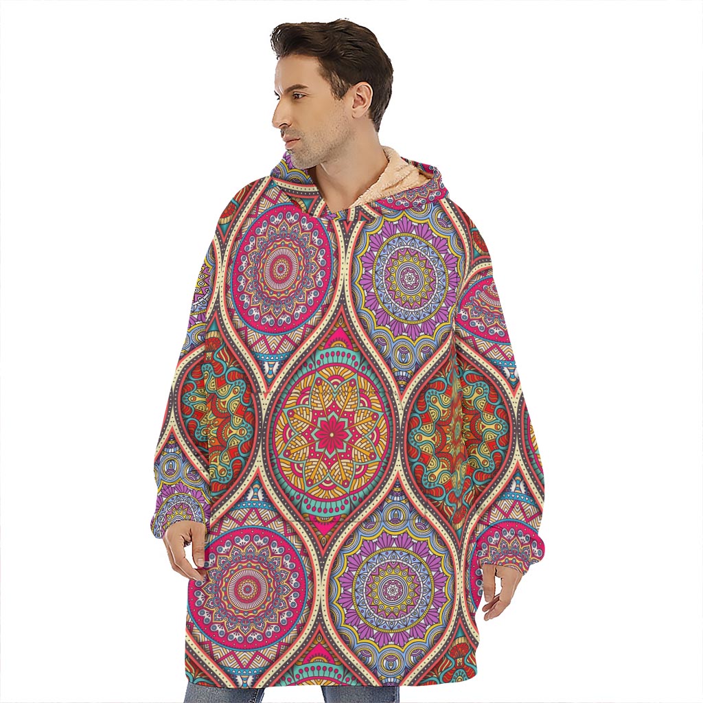 Oval Bohemian Mandala Patchwork Print Hoodie Blanket