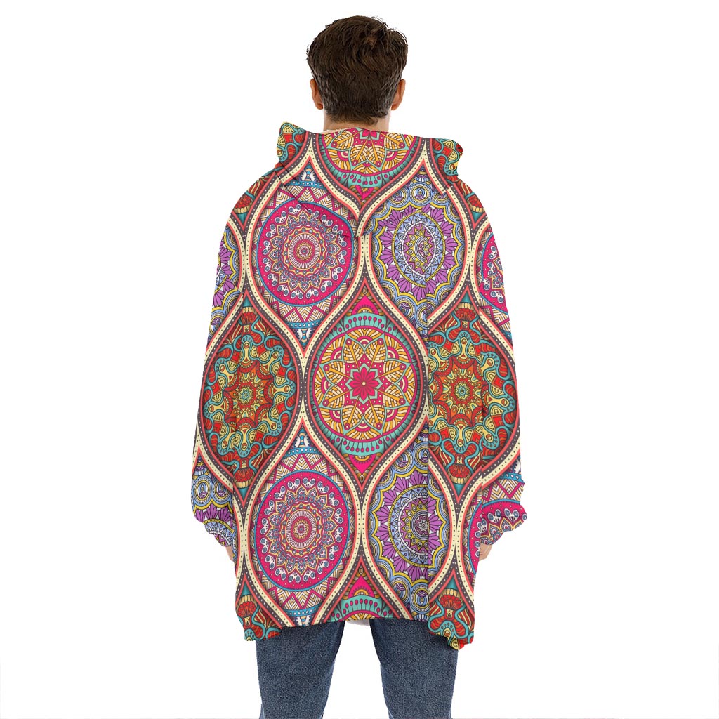 Oval Bohemian Mandala Patchwork Print Hoodie Blanket