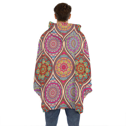 Oval Bohemian Mandala Patchwork Print Hoodie Blanket