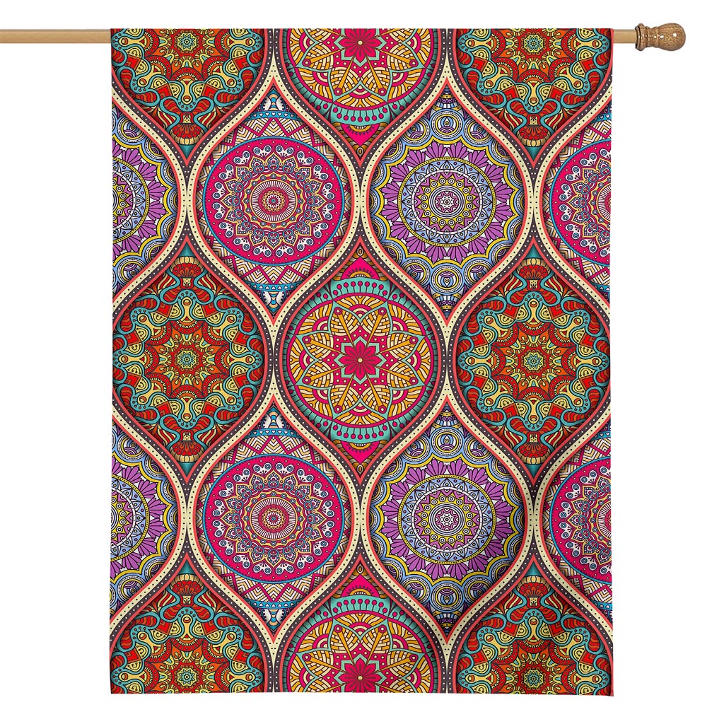 Oval Bohemian Mandala Patchwork Print House Flag