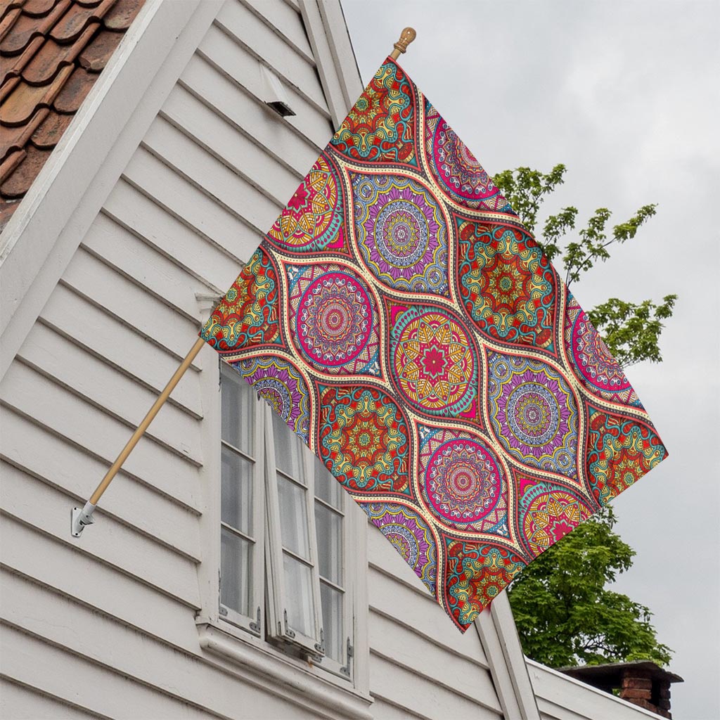 Oval Bohemian Mandala Patchwork Print House Flag