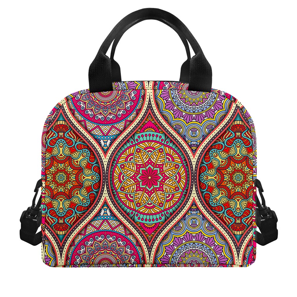 Oval Bohemian Mandala Patchwork Print Insulated Lunch Bag