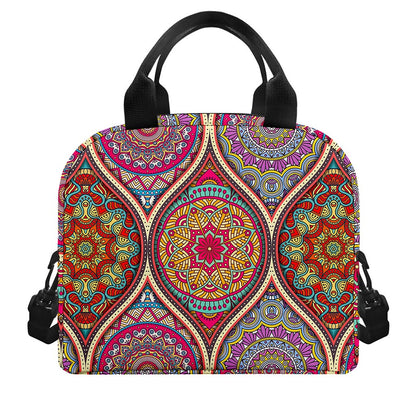 Oval Bohemian Mandala Patchwork Print Insulated Lunch Bag