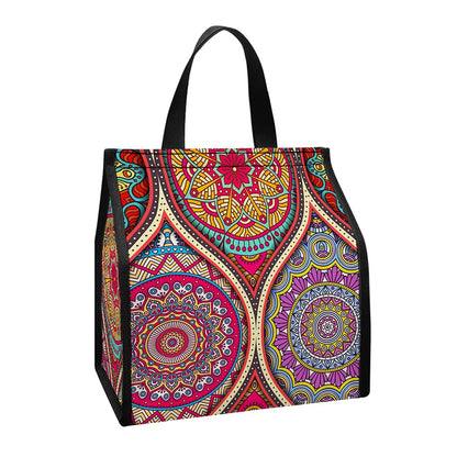 Oval Bohemian Mandala Patchwork Print Insulated Lunch Tote