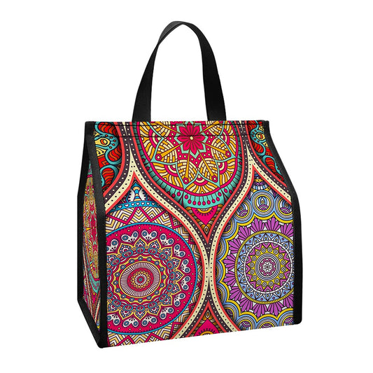Oval Bohemian Mandala Patchwork Print Insulated Lunch Tote