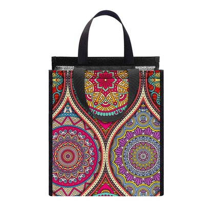 Oval Bohemian Mandala Patchwork Print Insulated Lunch Tote