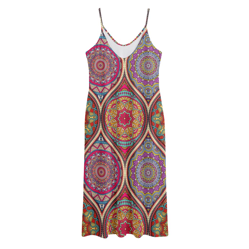 Oval Bohemian Mandala Patchwork Print Jersey Midi Cami Dress