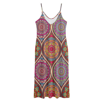Oval Bohemian Mandala Patchwork Print Jersey Midi Cami Dress