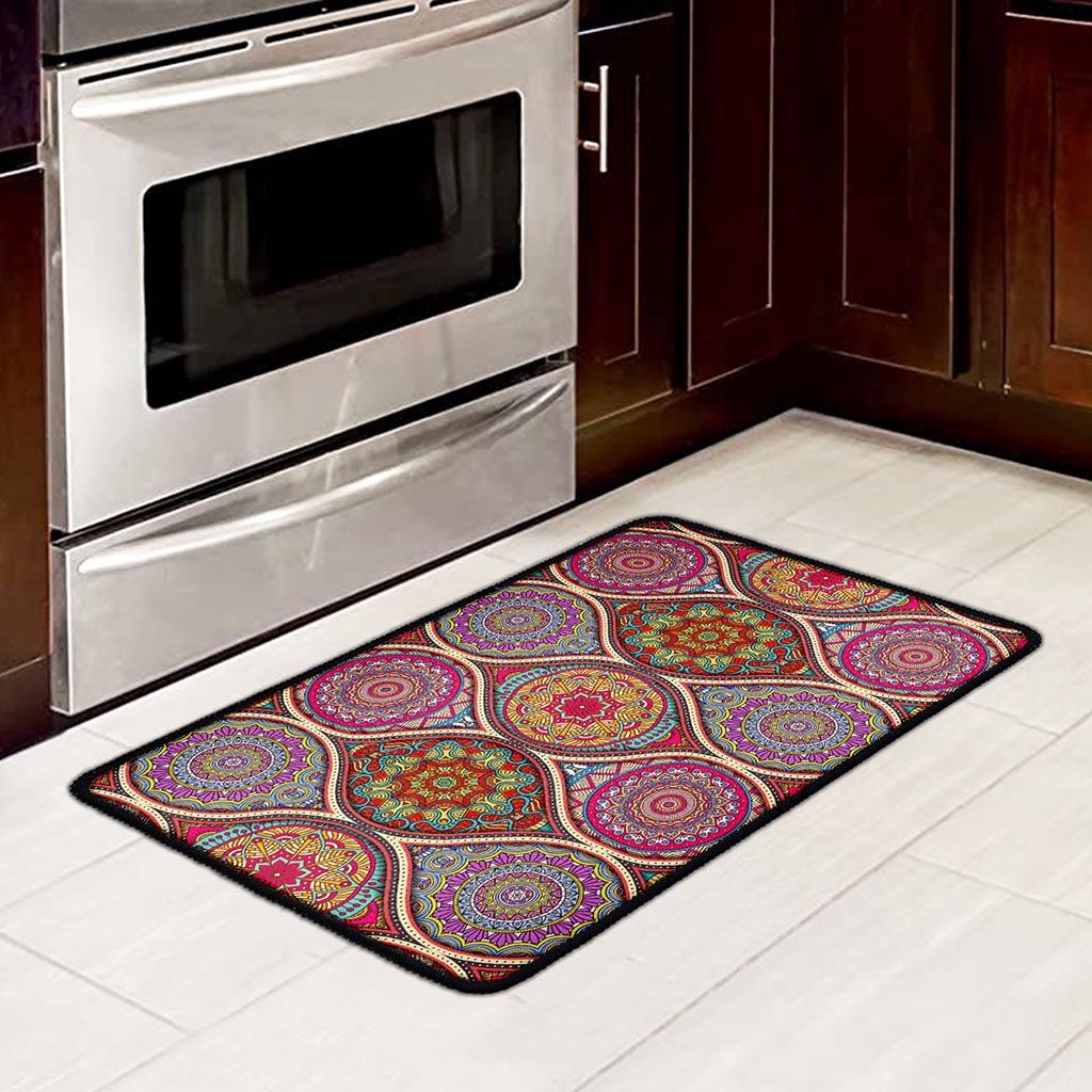 Oval Bohemian Mandala Patchwork Print Kitchen Mat