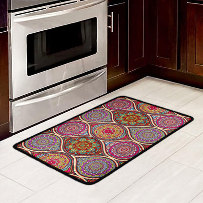 Oval Bohemian Mandala Patchwork Print Kitchen Mat