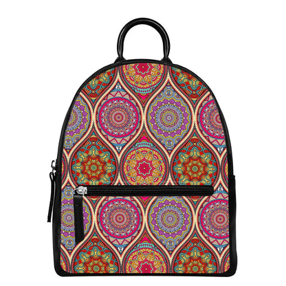Oval Bohemian Mandala Patchwork Print Leather Backpack