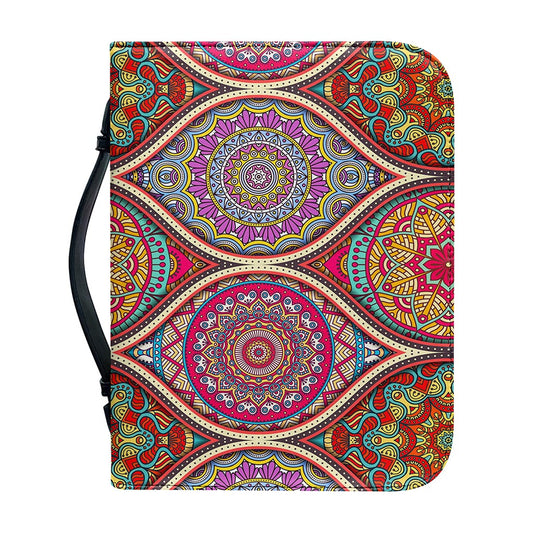 Oval Bohemian Mandala Patchwork Print Leather Bible Cover