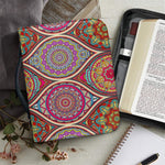 Oval Bohemian Mandala Patchwork Print Leather Bible Cover
