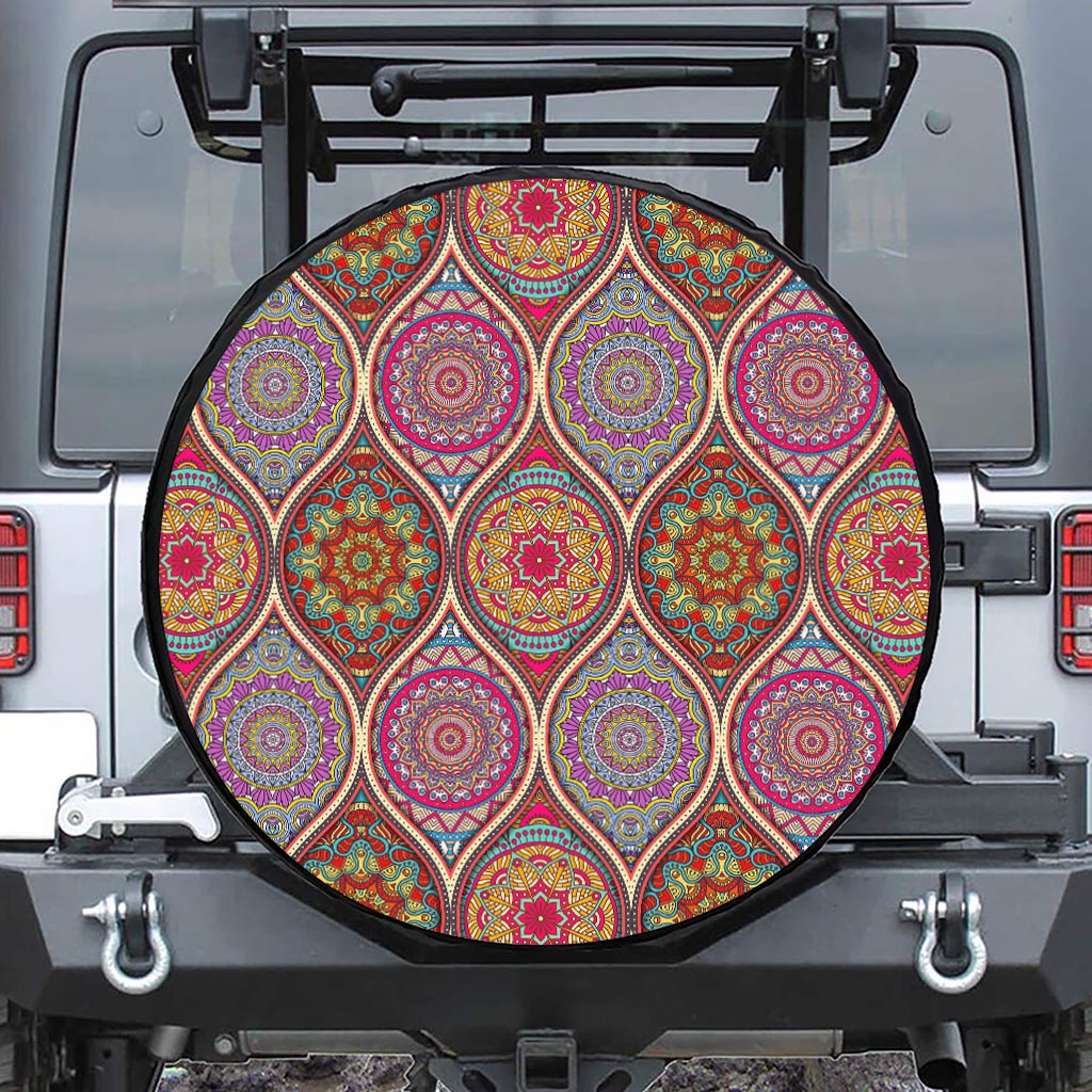 Oval Bohemian Mandala Patchwork Print Leather Spare Tire Cover