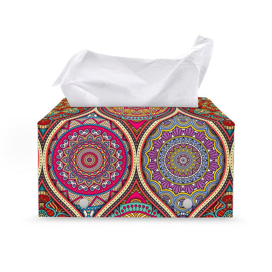 Oval Bohemian Mandala Patchwork Print Leather Tissue Box Cover
