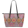 Oval Bohemian Mandala Patchwork Print Leather Tote Bag With Zipper