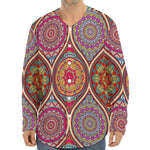 Oval Bohemian Mandala Patchwork Print Long Sleeve Baseball Jersey