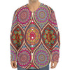 Oval Bohemian Mandala Patchwork Print Long Sleeve Baseball Jersey