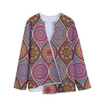 Oval Bohemian Mandala Patchwork Print Long Sleeve Short Coat
