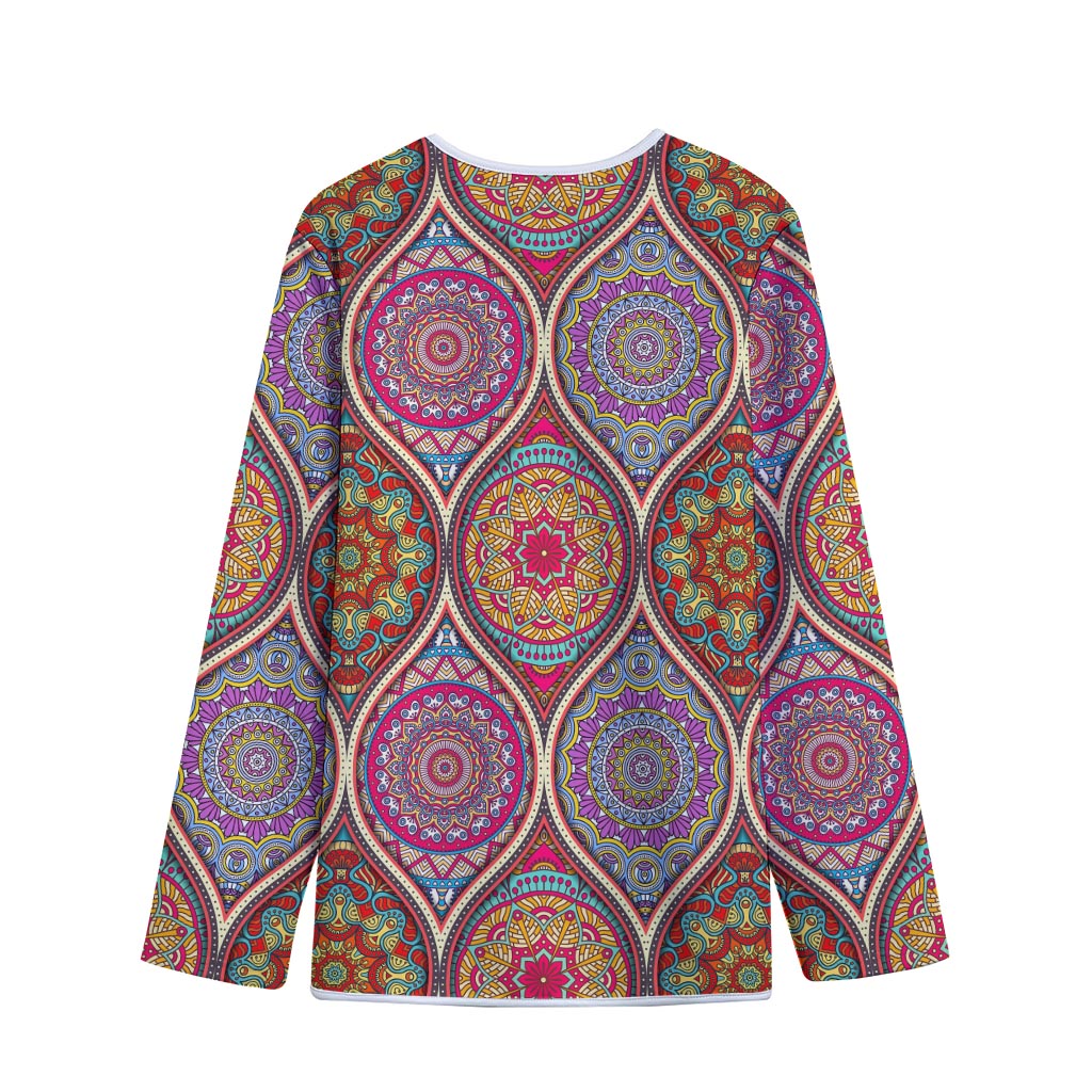 Oval Bohemian Mandala Patchwork Print Long Sleeve Short Coat