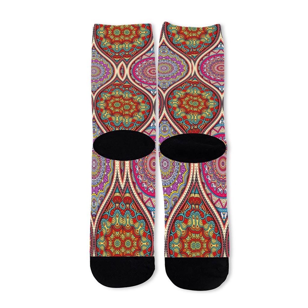 Oval Bohemian Mandala Patchwork Print Long Socks
