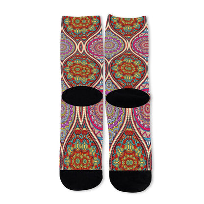 Oval Bohemian Mandala Patchwork Print Long Socks
