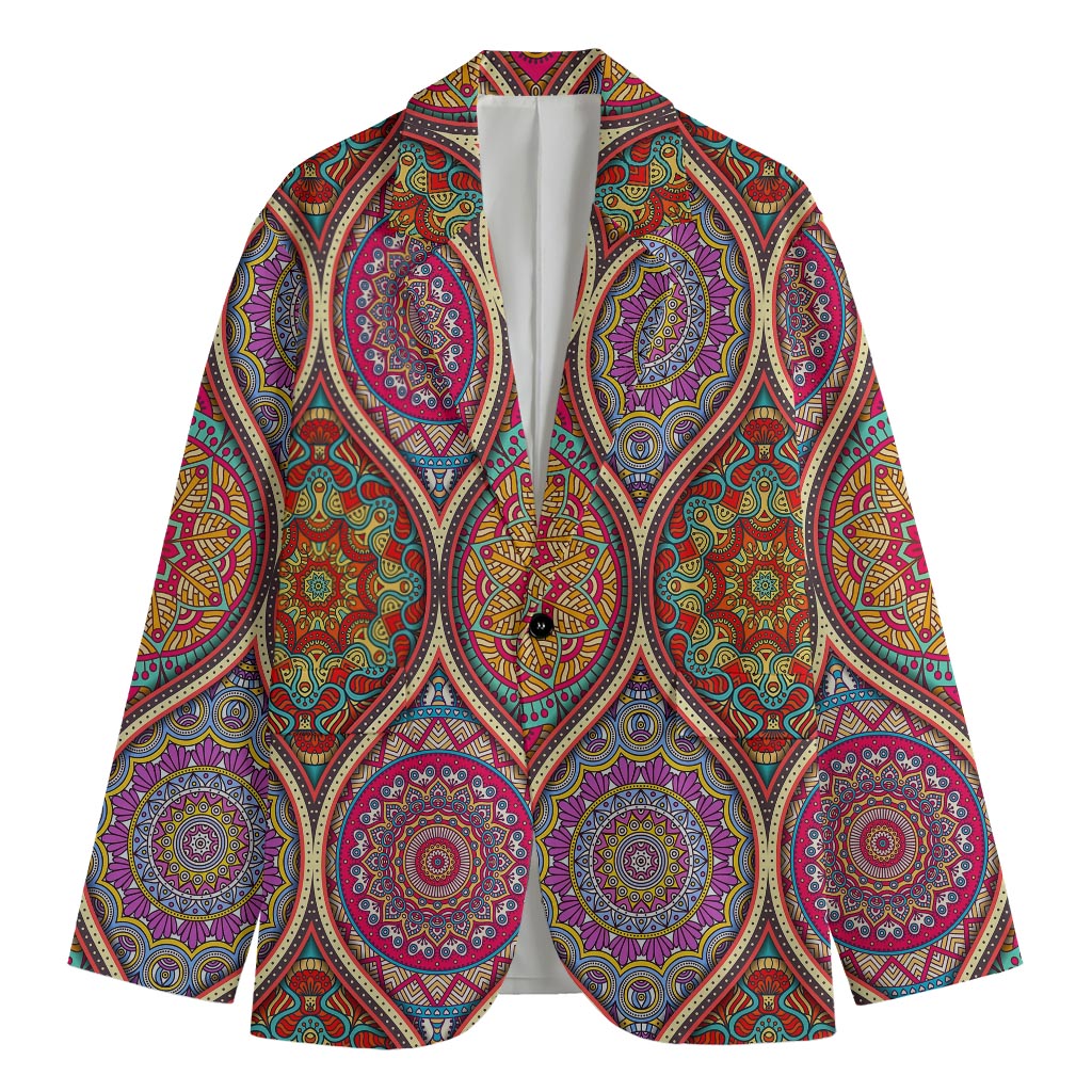 Oval Bohemian Mandala Patchwork Print Men's Blazer