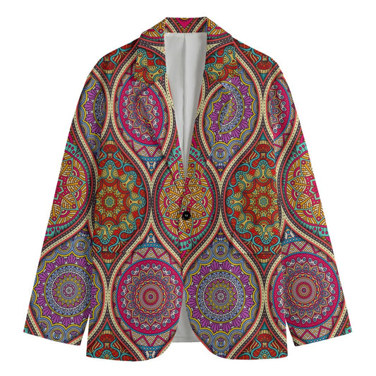 Oval Bohemian Mandala Patchwork Print Men's Blazer