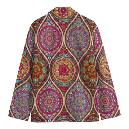 Oval Bohemian Mandala Patchwork Print Men's Blazer