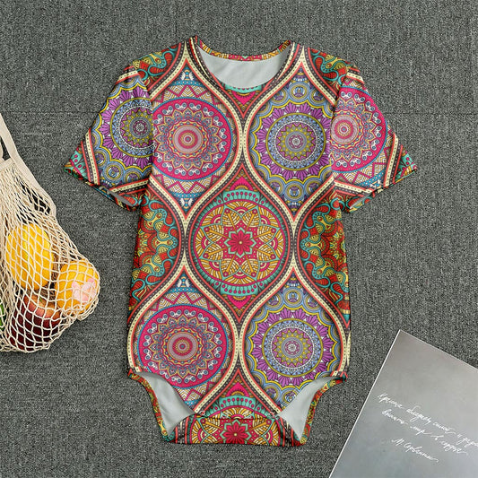Oval Bohemian Mandala Patchwork Print Men's Bodysuit