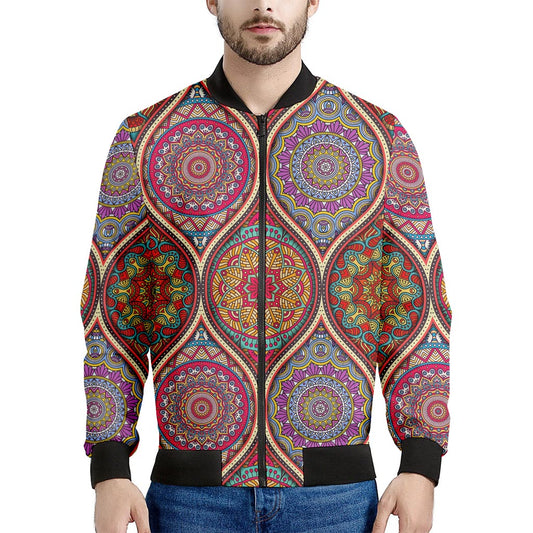 Oval Bohemian Mandala Patchwork Print Men's Bomber Jacket